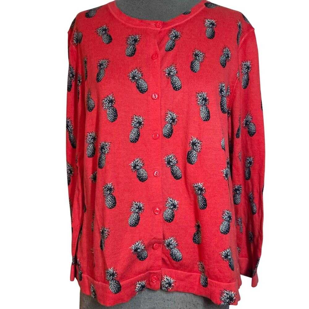 Ann Taylor Pinnaple Print Cardigan Sweater XL